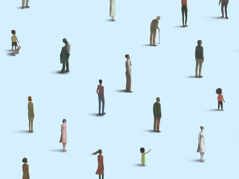 Konzeptionelles Grafik zeigt eine Gruppe allein stehender Menschen als Illustration von Einsamkeit. 