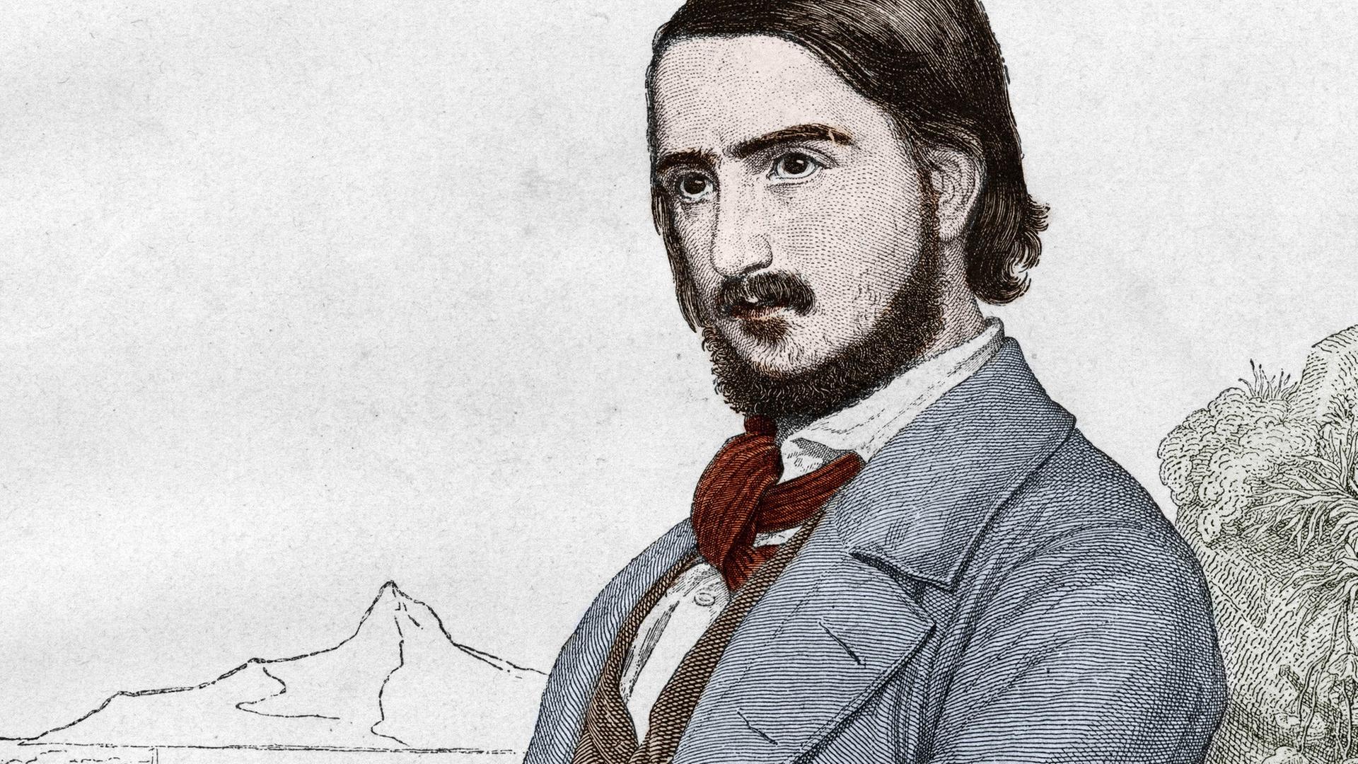 Porträt des Dichters Georg Herwegh (1817-1875) nach einem Gemälde von C. Hitz.